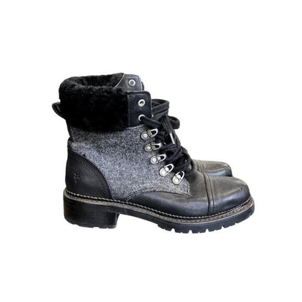 Frye Faux Fur Leather‎ Moto Boots in Black